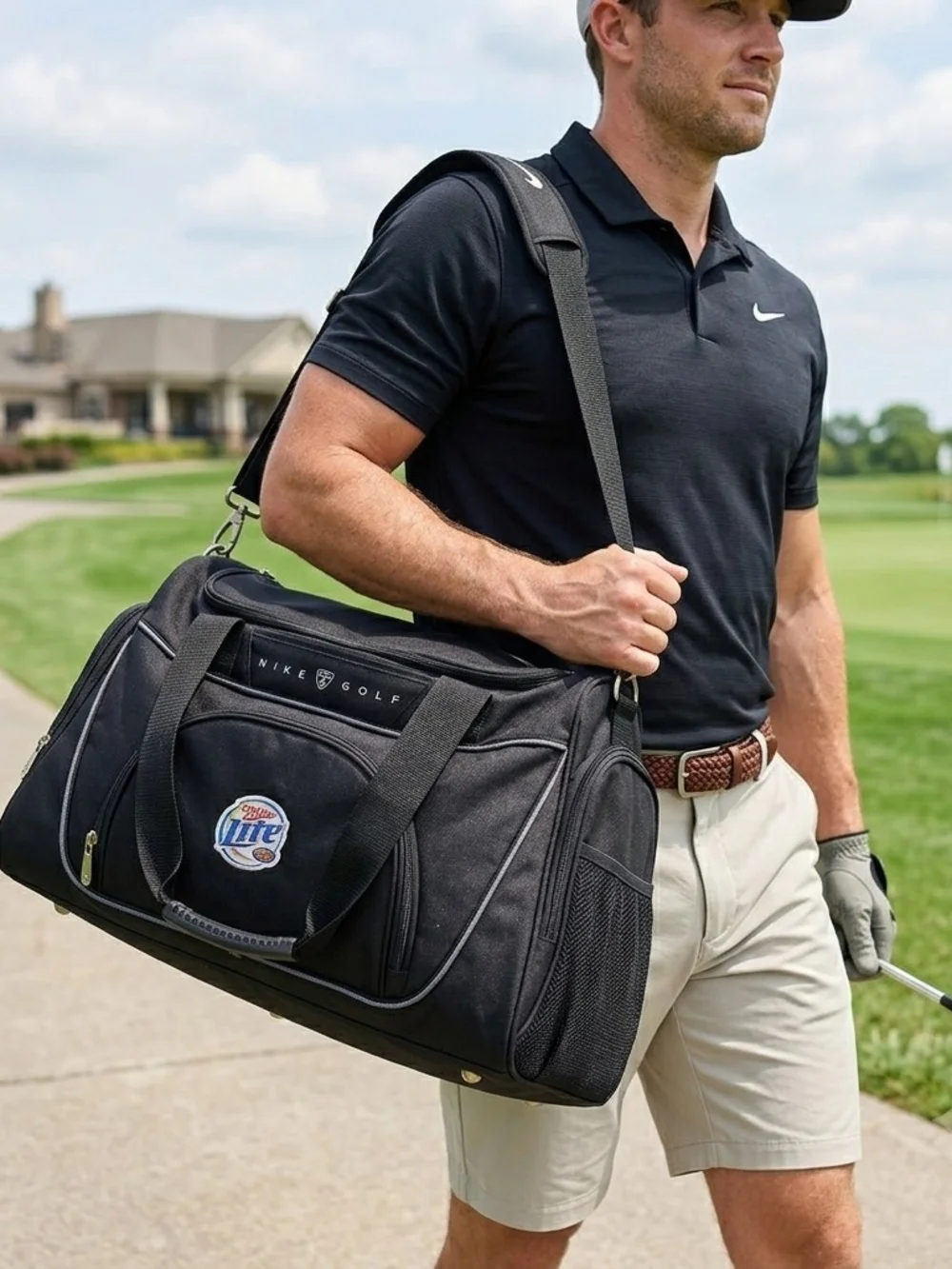 Nike Golf Miller Lite Vintage Duffle Bag Black Travel Gym Luggage Shoulder Strap